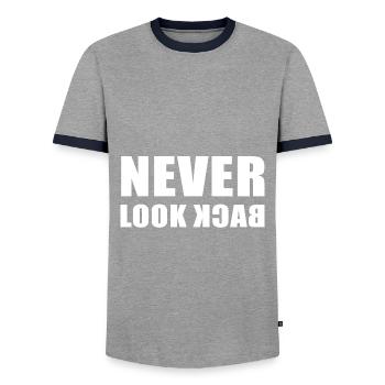 Never Look Back - Men's Ringer Shirt - grey/navy  - Front - AI Model Female 172 light (172cm) & AI Model Male 178 light (178cm)