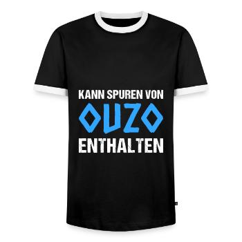Kann Spuren Von Ouzo Enthalten - Männer Kontrast-T-Shirt - Schwarz/Weiß - Vorne - AI Model Female 172 light (172cm) & AI Model Male 178 light (178cm)