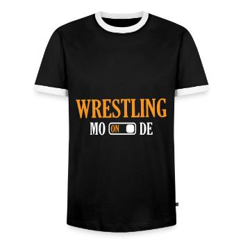 Wrestling - Men's Ringer Shirt - black/white - Front - AI Model Female 172 light (172cm) & AI Model Male 178 light (178cm)