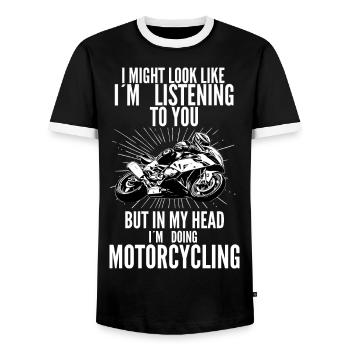 Motorcycle Lifestyle / Moto / moto biker - T-shirt contrasté Homme - noir/blanc - Devant - AI Model Female 172 light (172cm) & AI Model Male 178 light (178cm)