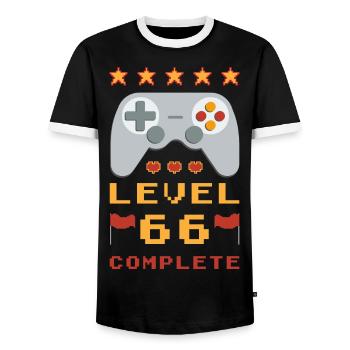 66th Birthday Level 66 Complete - Men's Ringer Shirt - black/white - Front - AI Model Female 172 light (172cm) & AI Model Male 178 light (178cm)