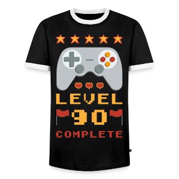 90th Birthday Level 90 Complete - Men's Ringer Shirt - black/white - Front - AI Model Female 172 light (172cm) & AI Model Male 178 light (178cm)