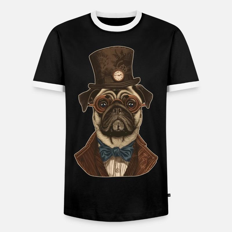 Steampunk Mops - Männer Kontrast-T-Shirt - Schwarz/Weiß