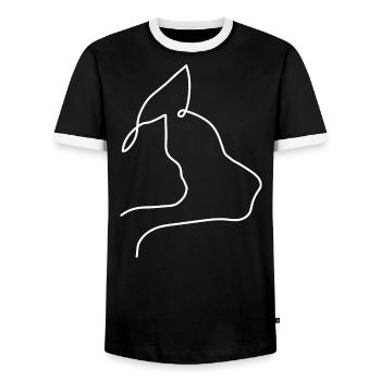 Chien chat sombre minimaliste simple - T-shirt contrasté Homme - noir/blanc - Devant - AI Model Female 172 light (172cm) & AI Model Male 178 light (178cm)
