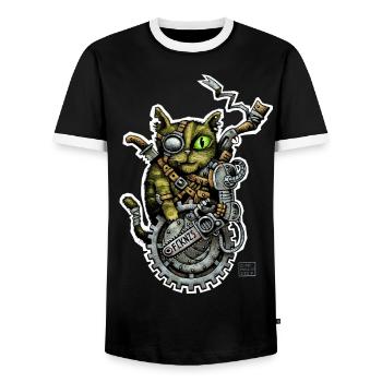 STEAMCATPUNX 01 - Männer Kontrast-T-Shirt - Schwarz/Weiß - Vorne - AI Model Female 172 light (172cm) & AI Model Male 178 light (178cm)