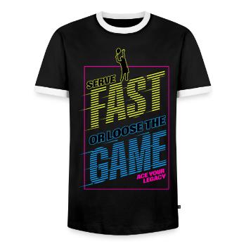 Serve Fast or loose the Game Tennis Motivation - Männer Kontrast-T-Shirt - Schwarz/Weiß - Vorne - AI Model Female 172 light (172cm) & AI Model Male 178 light (178cm)