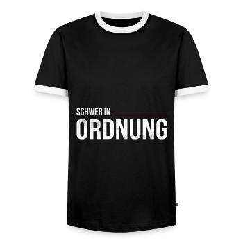 Schwer in Ordnung / Schwer-in-Ordnung / In Ordnung - Männer Kontrast-T-Shirt - Schwarz/Weiß - Vorne - AI Model Female 172 light (172cm) & AI Model Male 178 light (178cm)