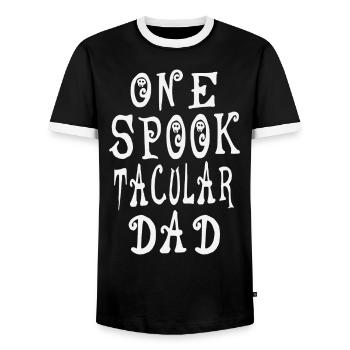 Halloween Papa Saying Ghost Ghost Ghost - Men's Ringer Shirt - black/white - Front - AI Model Female 172 light (172cm) & AI Model Male 178 light (178cm)
