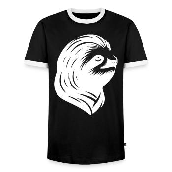 Sloth Portrait Silhouette Face Reverent - Men's Ringer Shirt - black/white - Front - AI Model Female 172 light (172cm) & AI Model Male 178 light (178cm)