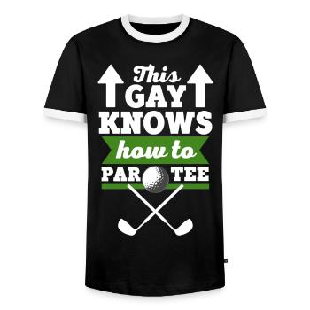 Männer Golf T Shirt Design - Männer Kontrast-T-Shirt - Schwarz/Weiß - Vorne - AI Model Female 172 light (172cm) & AI Model Male 178 light (178cm)