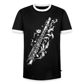 Dessin de flûte traversière - T-shirt contrasté Homme - noir/blanc - Devant - AI Model Female 172 light (172cm) & AI Model Male 178 light (178cm)