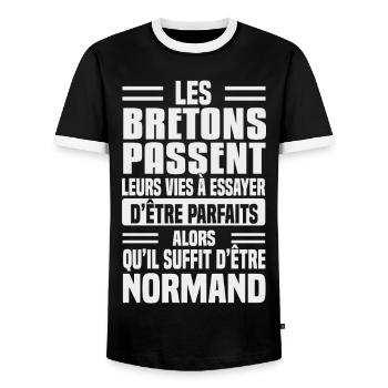 Humour Normand contre Breton - T-shirt contrasté Homme - noir/blanc - Devant - AI Model Female 172 light (172cm) & AI Model Male 178 light (178cm)
