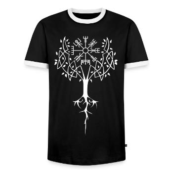 Arbre runique de vie (blanc) - T-shirt contrasté Homme - noir/blanc - Devant - AI Model Female 172 light (172cm) & AI Model Male 178 light (178cm)