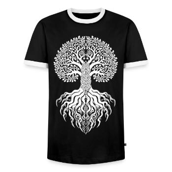 Yggdrasil Viking Tree of Life Mascot Norse Tree - Men's Ringer Shirt - black/white - Front - AI Model Female 172 light (172cm) & AI Model Male 178 light (178cm)