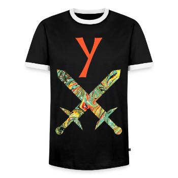 Crossed swords E 200 y - Men's Ringer Shirt - black/white - Front - AI Model Female 172 light (172cm) & AI Model Male 178 light (178cm)