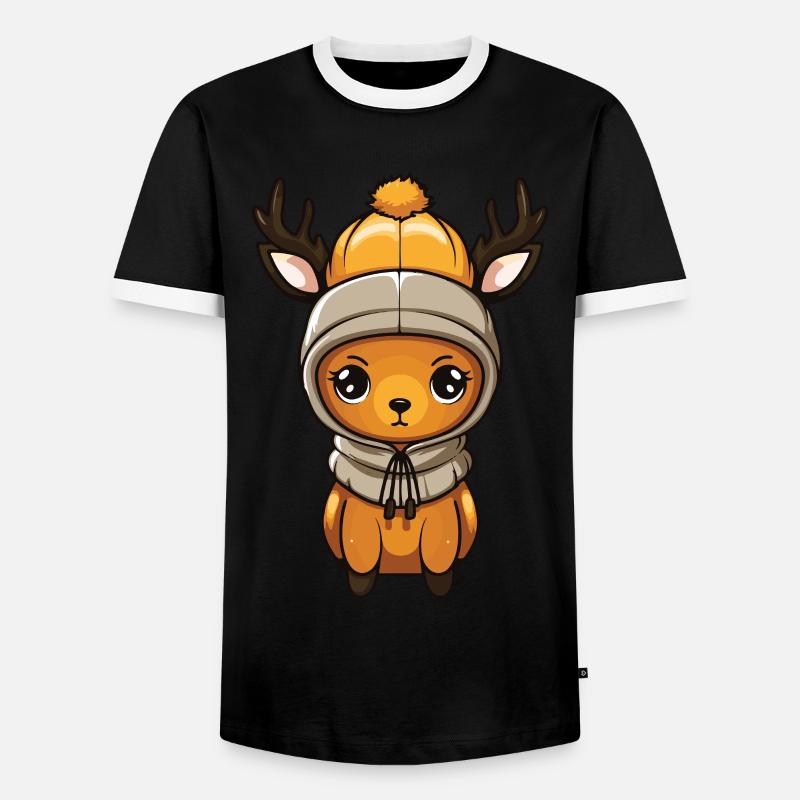 Deer Cute Comic Winter - Men's Ringer Shirt - black/white