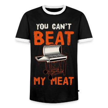 BBQ You Can’t Beat My Meat Grilling Smoke Barbecue - T-shirt contrasté Homme - noir/blanc - Devant - AI Model Female 172 light (172cm) & AI Model Male 178 light (178cm)
