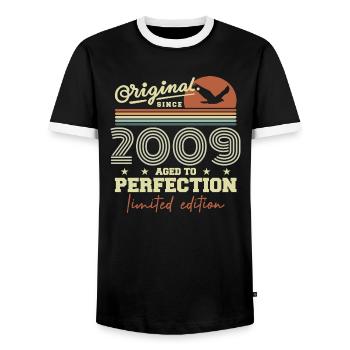 Original 2009 Birthday Gift 2009 Retro 2009 - Men's Ringer Shirt - black/white - Front - AI Model Female 172 light (172cm) & AI Model Male 178 light (178cm)
