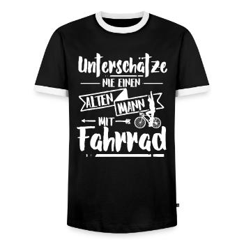 Alter Mann mit Fahrrad Shirt - Männer Kontrast-T-Shirt - Schwarz/Weiß - Vorne - AI Model Female 172 light (172cm) & AI Model Male 178 light (178cm)