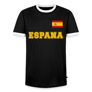 Spanien Trikot Look – ESPANA mit Flagge Fahne - Männer Kontrast-T-Shirt - Schwarz/Weiß - Vorne - AI Model Female 172 light (172cm) & AI Model Male 178 light (178cm)