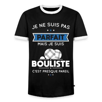 Pas parfait mais bouliste c'est presque pareil - T-shirt contrasté Homme - noir/blanc - Devant - AI Model Female 172 light (172cm) & AI Model Male 178 light (178cm)