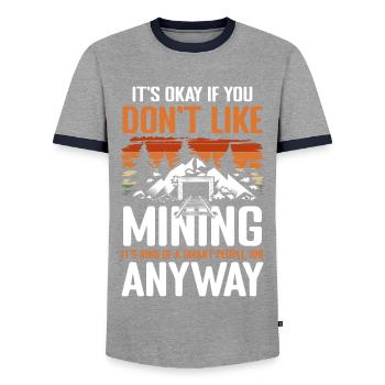 Coal Shovel Miner Treasures - Men's Ringer Shirt - grey/navy  - Front - AI Model Female 172 light (172cm) & AI Model Male 178 light (178cm)
