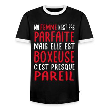 Meine Frau ist nicht perfekt, aber sie ist Boxerin - Männer Kontrast-T-Shirt - Schwarz/Weiß - Vorne - AI Model Female 172 light (172cm) & AI Model Male 178 light (178cm)