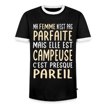Meine Frau ist nicht perfekt, aber sie ist ein Camper - Männer Kontrast-T-Shirt - Schwarz/Weiß - Vorne - AI Model Female 172 light (172cm) & AI Model Male 178 light (178cm)