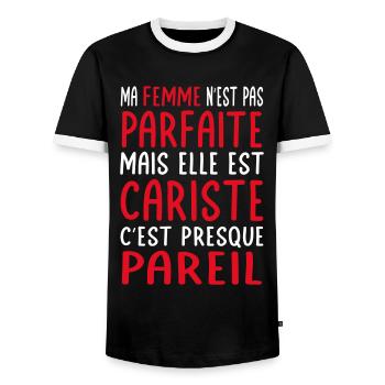 Meine Frau ist nicht perfekt, aber sie ist Gabelstaplerfahrerin - Männer Kontrast-T-Shirt - Schwarz/Weiß - Vorne - AI Model Female 172 light (172cm) & AI Model Male 178 light (178cm)