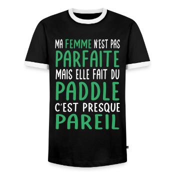 Meine Frau nicht perfekt, aber sie paddelt - Männer Kontrast-T-Shirt - Schwarz/Weiß - Vorne - AI Model Female 172 light (172cm) & AI Model Male 178 light (178cm)
