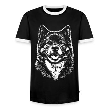 American Akita Portrait Chien Chien - T-shirt contrasté Homme - noir/blanc - Devant - AI Model Female 172 light (172cm) & AI Model Male 178 light (178cm)
