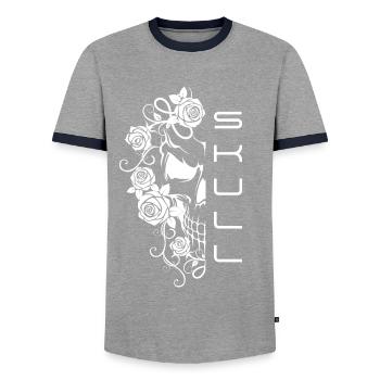 Skull Roses Skull - Men's Ringer Shirt - grey/navy  - Front - AI Model Female 172 light (172cm) & AI Model Male 178 light (178cm)
