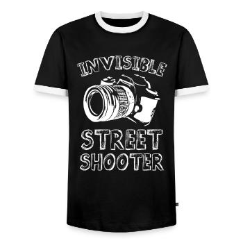 Invisible Street Shooter Photowalk - Männer Kontrast-T-Shirt - Schwarz/Weiß - Vorne - AI Model Female 172 light (172cm) & AI Model Male 178 light (178cm)