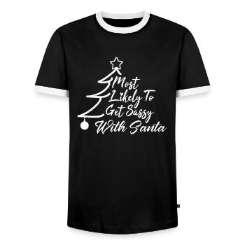 Most Likely To Get Sassy With Santa - Men's Ringer Shirt - black/white - Front - AI Model Female 172 light (172cm) & AI Model Male 178 light (178cm)