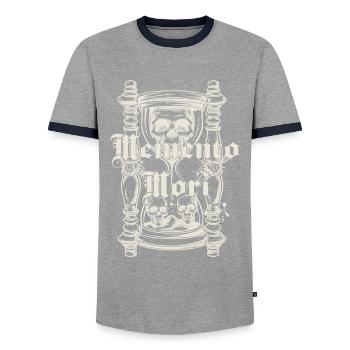 Memento Mori - Men's Ringer Shirt - grey/navy  - Front - AI Model Female 172 light (172cm) & AI Model Male 178 light (178cm)
