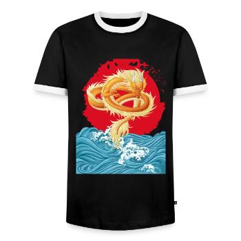 Dragon_Out-of-water - Men's Ringer Shirt - black/white - Front - AI Model Female 172 light (172cm) & AI Model Male 178 light (178cm)