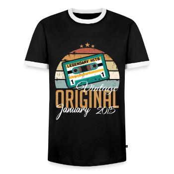 Die Legenden wurden im Januar 2015 geboren Geschen - Männer Kontrast-T-Shirt - Schwarz/Weiß - Vorne - AI Model Female 172 light (172cm) & AI Model Male 178 light (178cm)