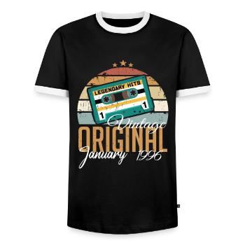 The Legends were born in January 1996 - Men's Ringer Shirt - black/white - Front - AI Model Female 172 light (172cm) & AI Model Male 178 light (178cm)