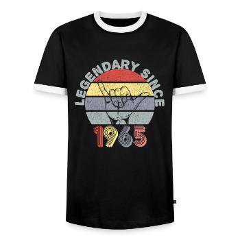 1965 | Vintage Legendary since 1965 Anniversary - Men's Ringer Shirt - black/white - Front - AI Model Female 172 light (172cm) & AI Model Male 178 light (178cm)