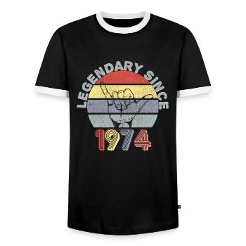 1974 | Vintage Legendary since 1974 Anniversary - Men's Ringer Shirt - black/white - Front - AI Model Female 172 light (172cm) & AI Model Male 178 light (178cm)