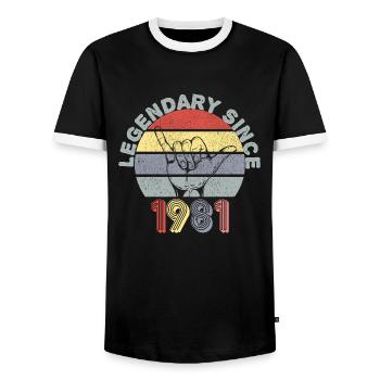 1981 | Vintage Legendär seit 1981 Jubiläum - Männer Kontrast-T-Shirt - Schwarz/Weiß - Vorne - AI Model Female 172 light (172cm) & AI Model Male 178 light (178cm)