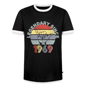 1969| Vintage Legendary since 1969 Anniversary - Men's Ringer Shirt - black/white - Front - AI Model Female 172 light (172cm) & AI Model Male 178 light (178cm)