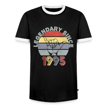1995 | Vintage Legendary since 1995 Anniversary - Men's Ringer Shirt - black/white - Front - AI Model Female 172 light (172cm) & AI Model Male 178 light (178cm)