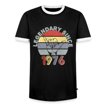 1976| Vintage Legendär seit 1976 Jubiläum - Männer Kontrast-T-Shirt - Schwarz/Weiß - Vorne - AI Model Female 172 light (172cm) & AI Model Male 178 light (178cm)