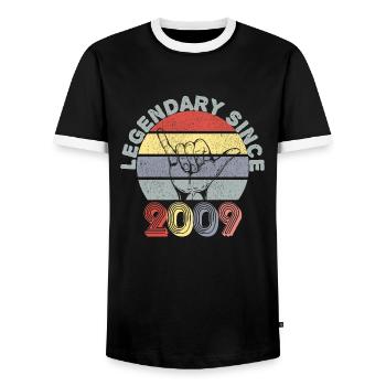 2009 | Vintage Legendary since 2009 Anniversary - Men's Ringer Shirt - black/white - Front - AI Model Female 172 light (172cm) & AI Model Male 178 light (178cm)