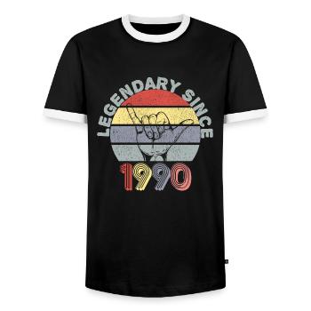1990 | Vintage Legendär seit 1990 Jubiläum - Männer Kontrast-T-Shirt - Schwarz/Weiß - Vorne - AI Model Female 172 light (172cm) & AI Model Male 178 light (178cm)