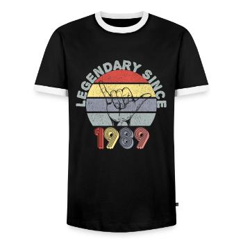 1989 | Vintage Legendary since 1989 Anniversary - Men's Ringer Shirt - black/white - Front - AI Model Female 172 light (172cm) & AI Model Male 178 light (178cm)