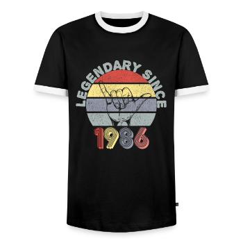 1986 | Vintage Legendary since 1986 Anniversary - Men's Ringer Shirt - black/white - Front - AI Model Female 172 light (172cm) & AI Model Male 178 light (178cm)