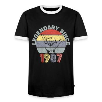 1987 | Vintage Legendär seit 1987 Jubiläum - Männer Kontrast-T-Shirt - Schwarz/Weiß - Vorne - AI Model Female 172 light (172cm) & AI Model Male 178 light (178cm)