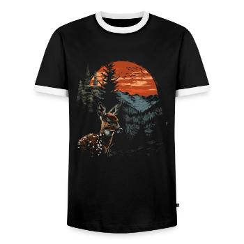 Cerf fauve, Forêt, Cerf, Nature, Coucher de soleil - T-shirt contrasté Homme - noir/blanc - Devant - AI Model Female 172 light (172cm) & AI Model Male 178 light (178cm)